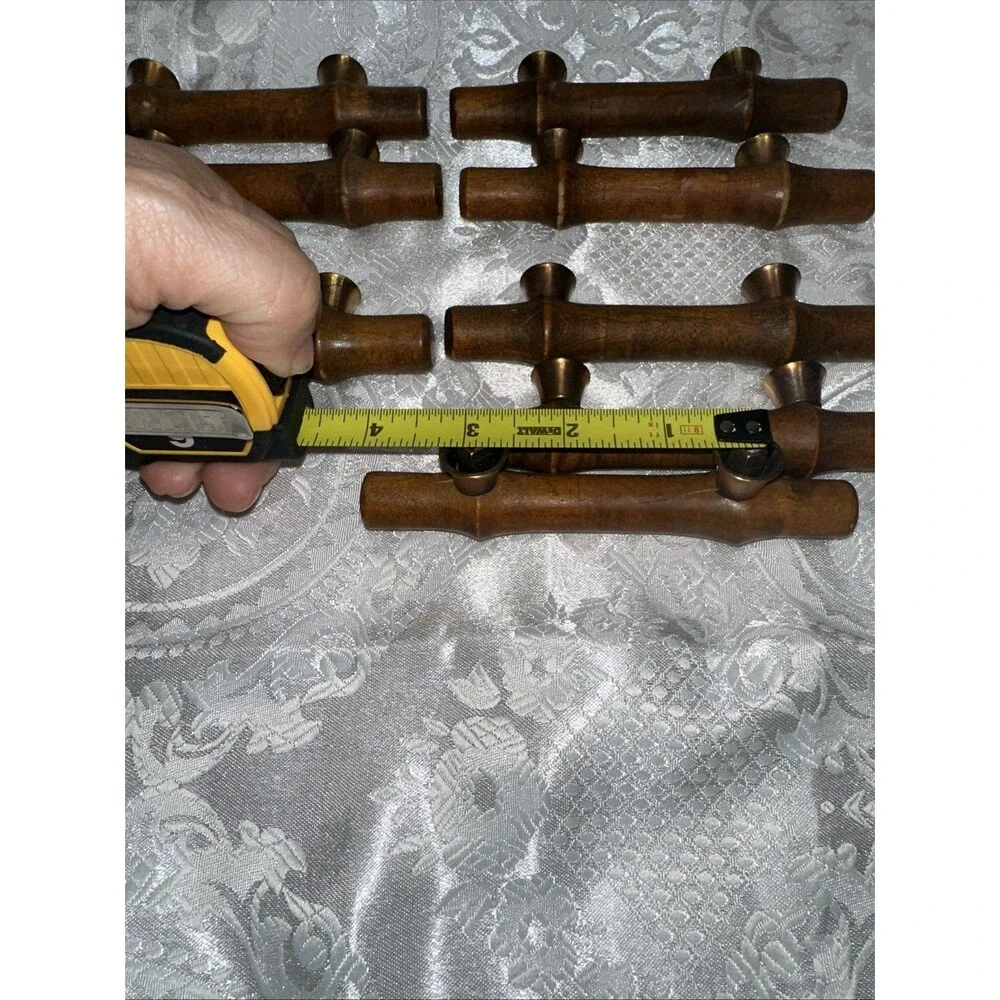 Vintage Wood Knobs Brass Hardware 8 Piece